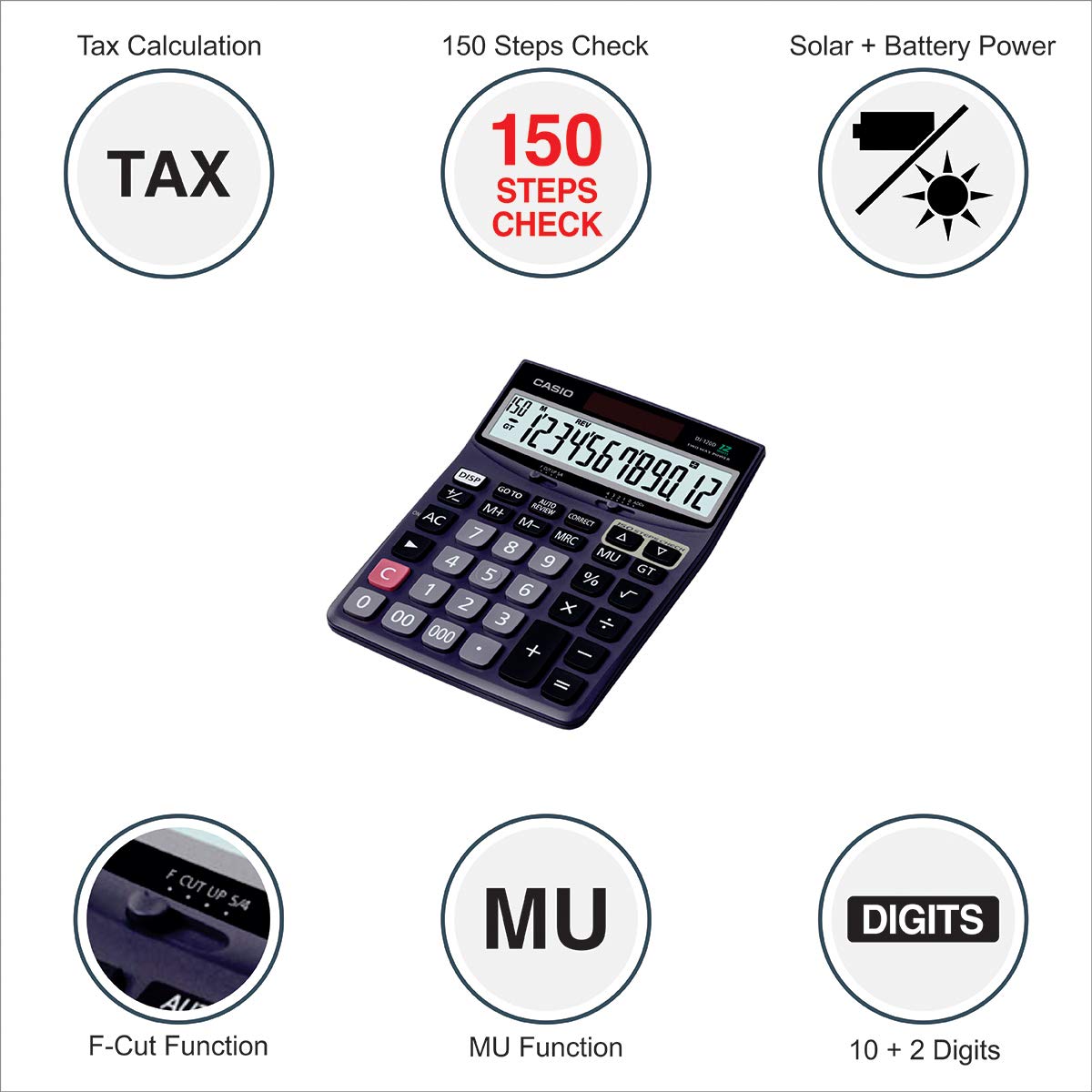 Casio DJ-120D, 12 Digits Check Calculator, Silver - Image 2