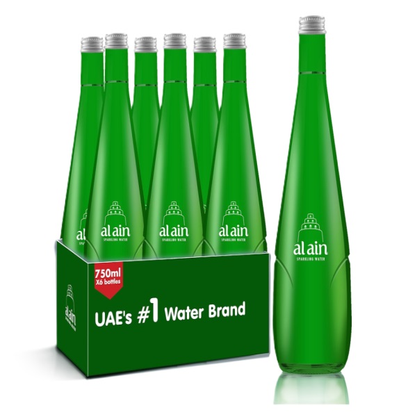 Al Ain Sparkling Water 750 ml x 6 glass bottles