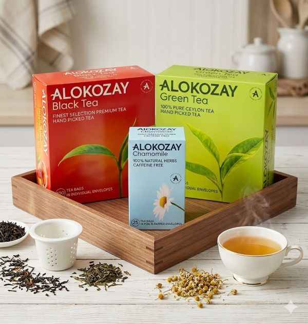 Alokozay Camomile Tea + Green Tea + Black Tea Variety Pack of 225 Teabags