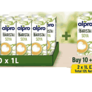 Alpro Barista Soya 1L – 100% Plant Based, Dairy & Lactose Free (10 + 2 FREE)