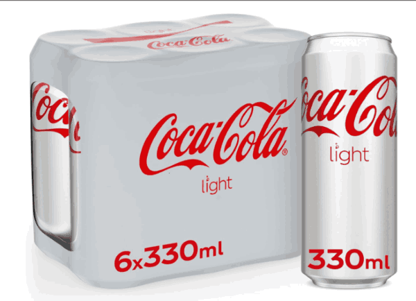 Coca Cola Light Carbonated Soft Drink 330ml Can, pack of 6 cans