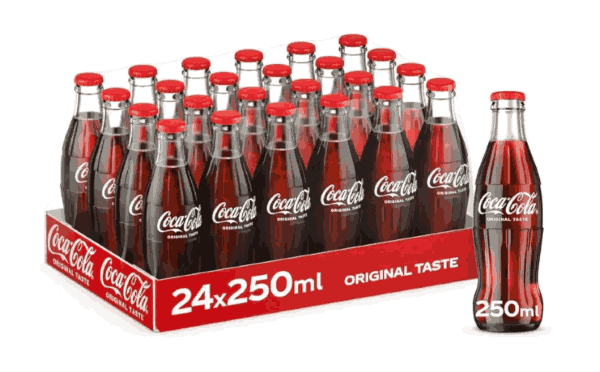 Coca Cola Original Taste, Carbonated Soft Drink, Glass Bottle 250ml, Carton of 24 bottles