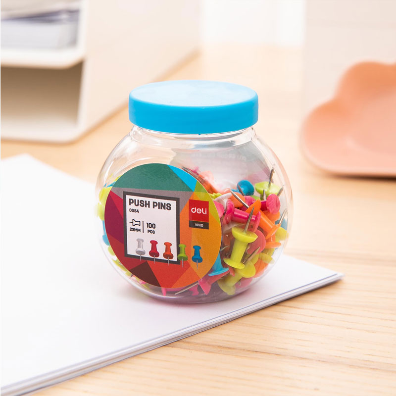 deli E0054 Push Pin, Size 23mm, 1''100PCS/tube, Assorted Colors