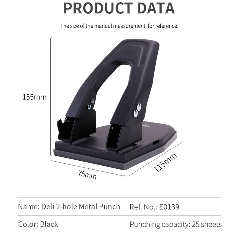 deli E0139 Punch, 25 sheets,70mm,Φ6mm, Black - Image 12