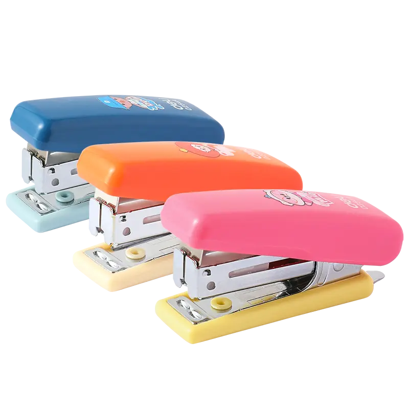 deli E0254A Mini Stapler, Yellow, Blue, Red