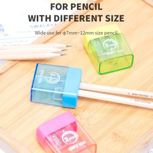 deli E0526 Pencil Sharpener, 2-hole w/canister, Assorted Colors