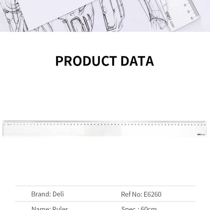 deli E6260 Ruler, 60cm, Transparent - Image 5