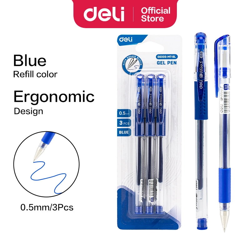 deli E6600S-MT-BL Gel Pen, Bullet tip: 0.5mm, Blue