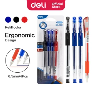 deli E6600S-MT Gel Pen, Bullet tip: 0.5mm, Blue, Black, Red