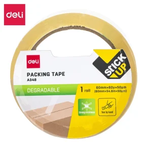 deli EA348 Degradable Packing Tape, 60mm*60y*50μm, 1 roll, Yellow