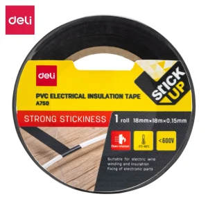 deli EA750 Electrical Insulating Tape, PVC 18mm*18m*0.15mm 1 roll 10 rolls, Black