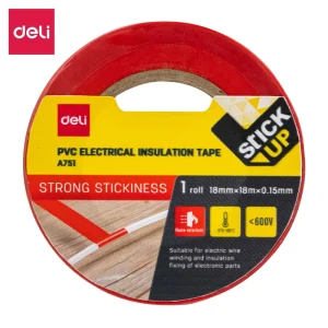 deli EA751 Electrical Insulating Tape, PVC 18mm*18m*0.15mm 1 roll 10 rolls, Red