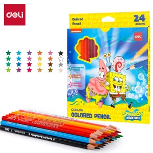 deli EC133-24 Colored Pencil, 3mm lead Hexagonal barrel, 24 colors
