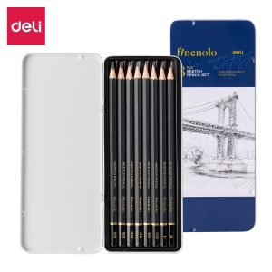 deli EC26 Sketching Pencil, 8 pcs (2H, H, HB, B, 2B, 4B, 6B, 8B), Assorted Colors