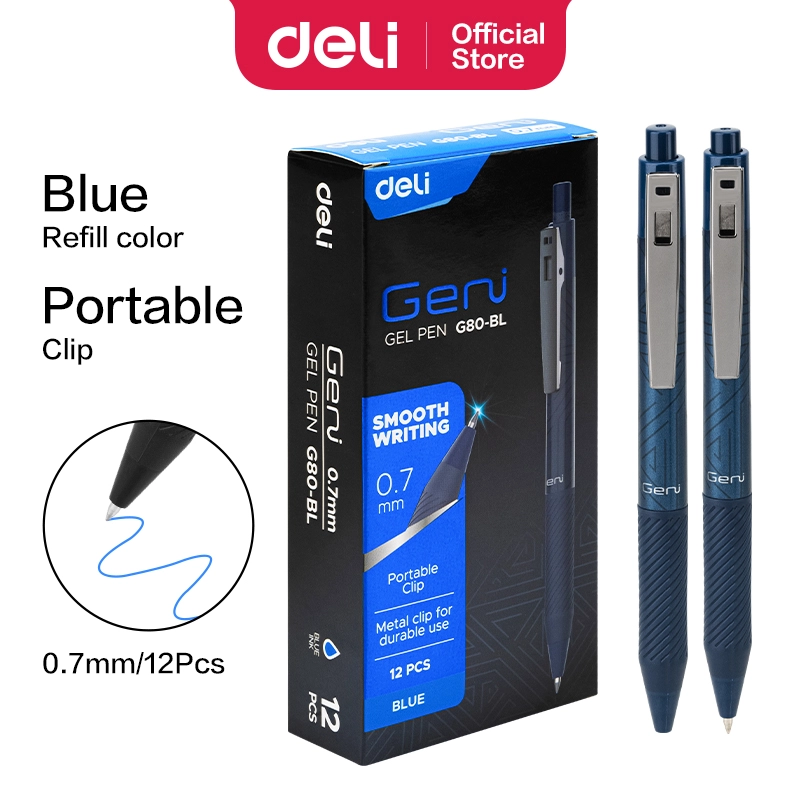 deli EG80-BL Gel Pen, Bullet tip: 0.7mm, Blue