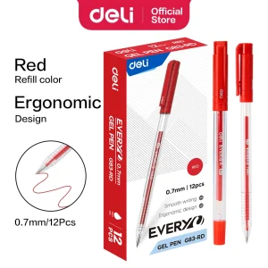 deli EG83-RD Gel Pen, Bullet tip: 0.7mm, Red