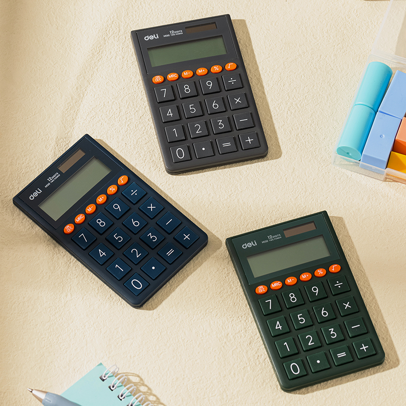 deli EM130 Portable Calculator, 70.2*8.5*112.2mm, Dark Grey - Image 2