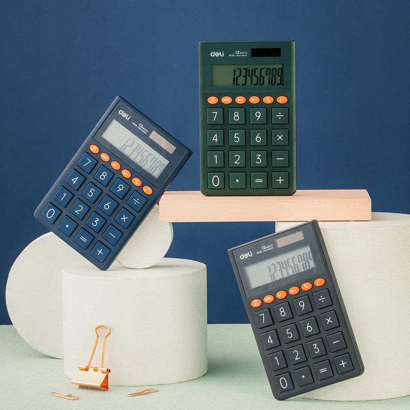 deli EM130 Portable Calculator, 70.2*8.5*112.2mm, Dark Grey - Image 3
