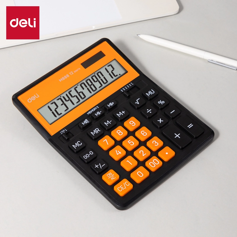 deli EM888A Dual Memory Calculator, Black Orange