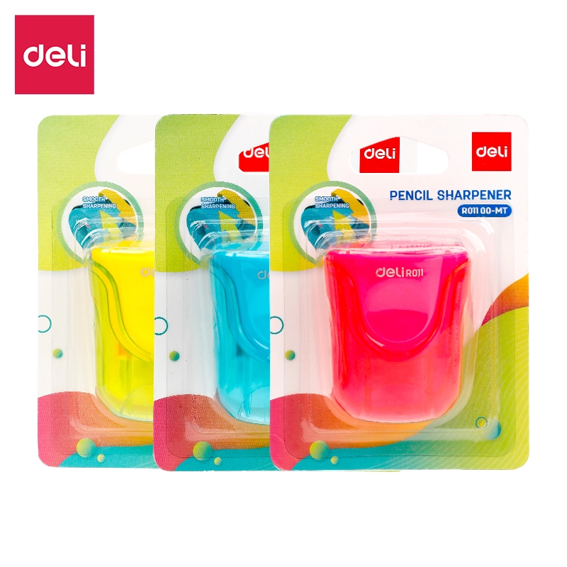 deli ER01100-MT Pencil Sharpener, 2 hole-for pencil φ8mm/φ12mm, Yellow, Red, Blue
