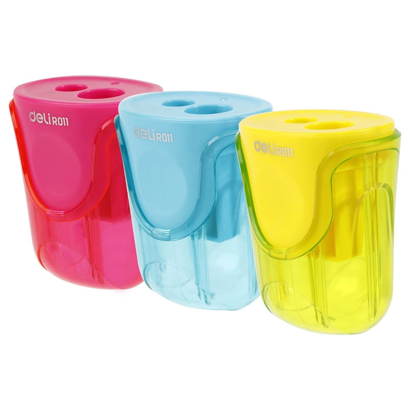 deli ER01100-MT Pencil Sharpener, 2 hole-for pencil φ8mm/φ12mm, Yellow, Red, Blue - Image 2