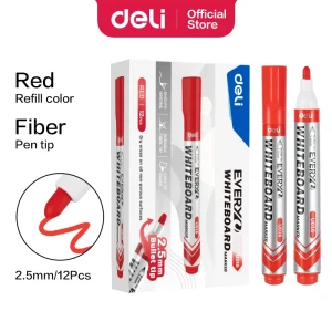 deli EU016-RD Whiteboard Marker, Bullet tip: 2.5mm, Red