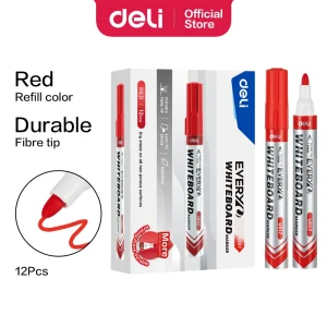 deli EU017-RD Whiteboard Marker, Bullet tip: 1.5mm, Red