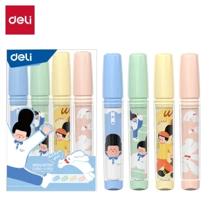deli EU194 Highlighter, Blue, Green, Yellow, Pink