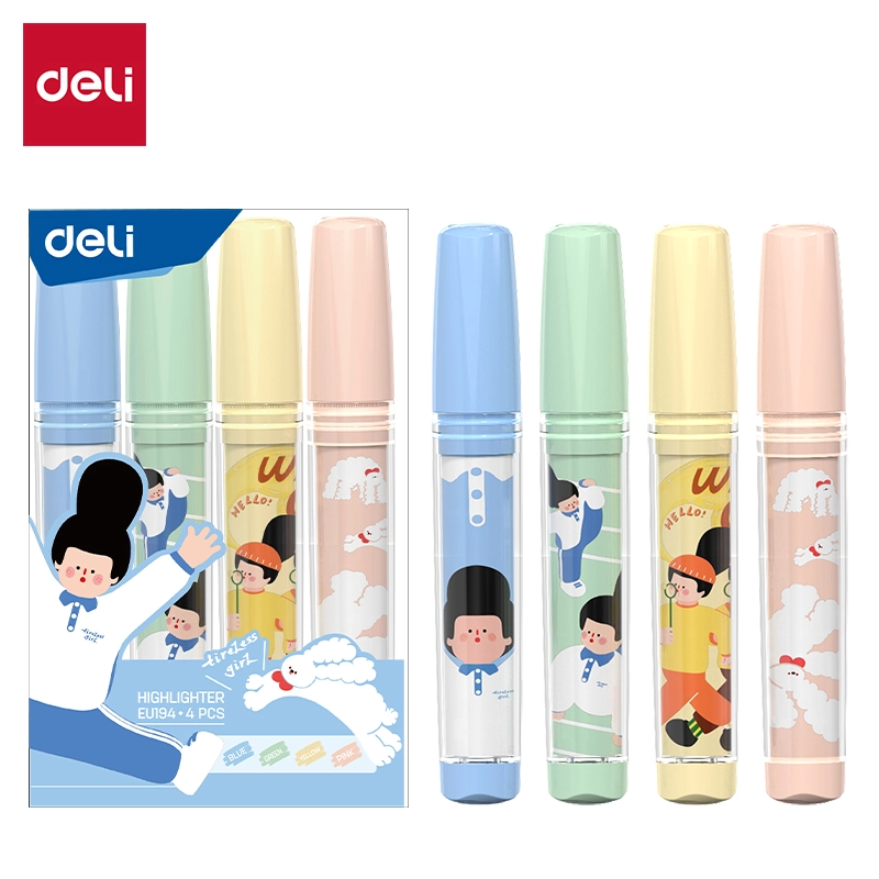 deli EU194 Highlighter, Blue, Green, Yellow, Pink