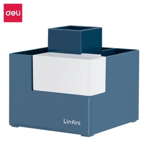 deli EZ072 Pen Holder, Size: 120*120*123(mm) PET Material, Blue