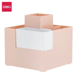 deli EZ072 Pen Holder, Size: 120*120*123(mm) PET Material, Pink