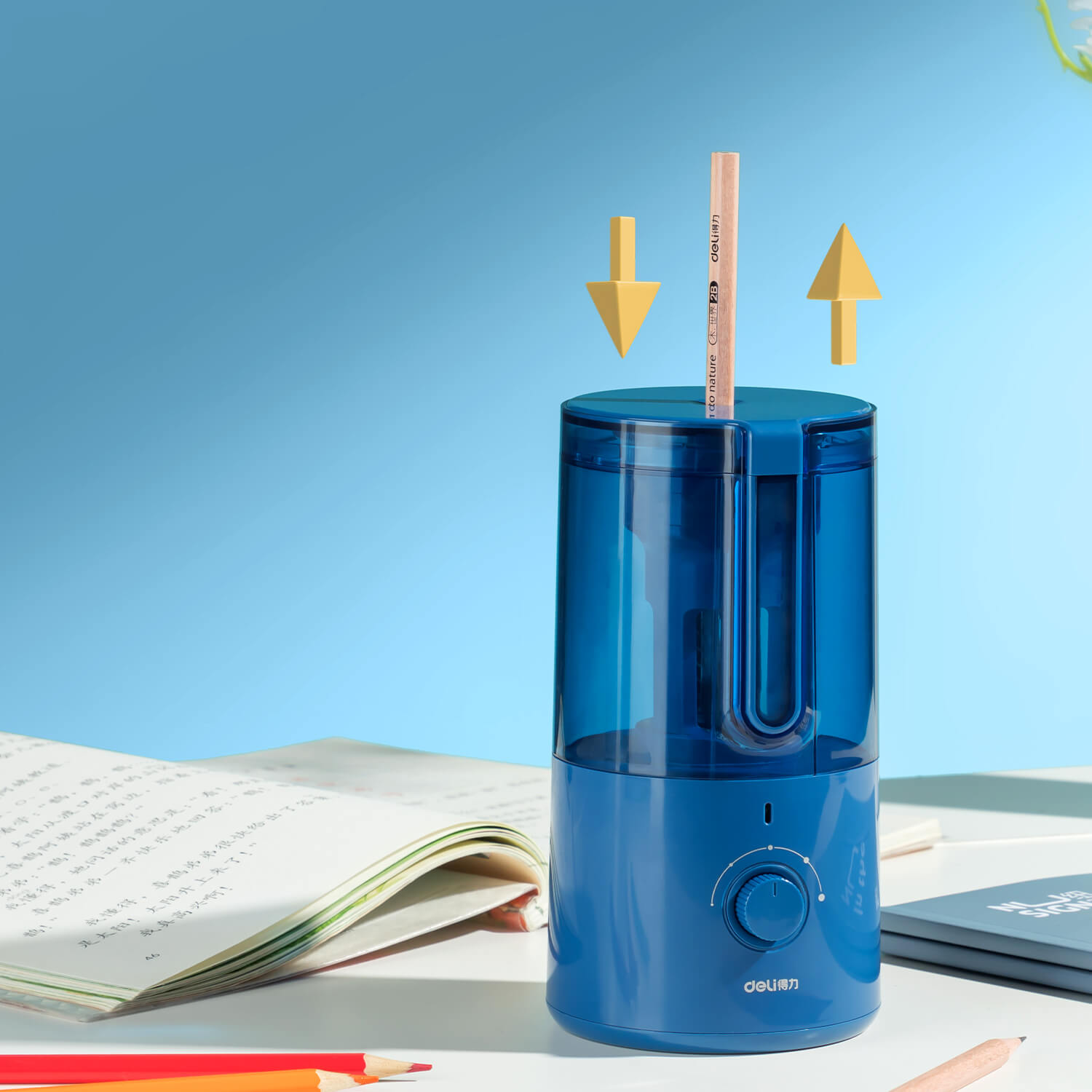 deli VA8-1 Electric Rotary Pencil Sharpener, φ6.9mm-8mm, Blue - Image 3