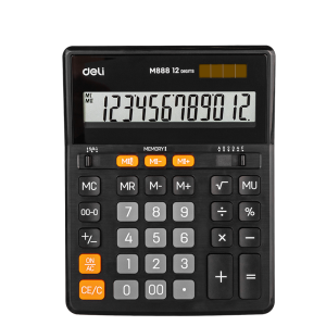 deli EM888 Desktop Calculator_copy20250410, Plastic-12 digits,dual memory, Black