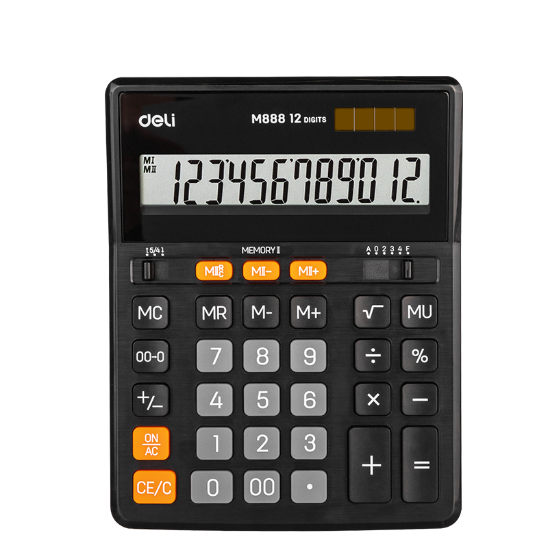 deli EM888 Desktop Calculator_copy20250410, Plastic-12 digits,dual memory, Black
