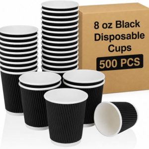 Disposable Black Ripple Paper Cup 8 Oz, Carton of 500 pcs