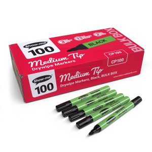 Show-Me Classbox Of 100 Medium Tip Slim Barrel Whiteboard Markers In Black