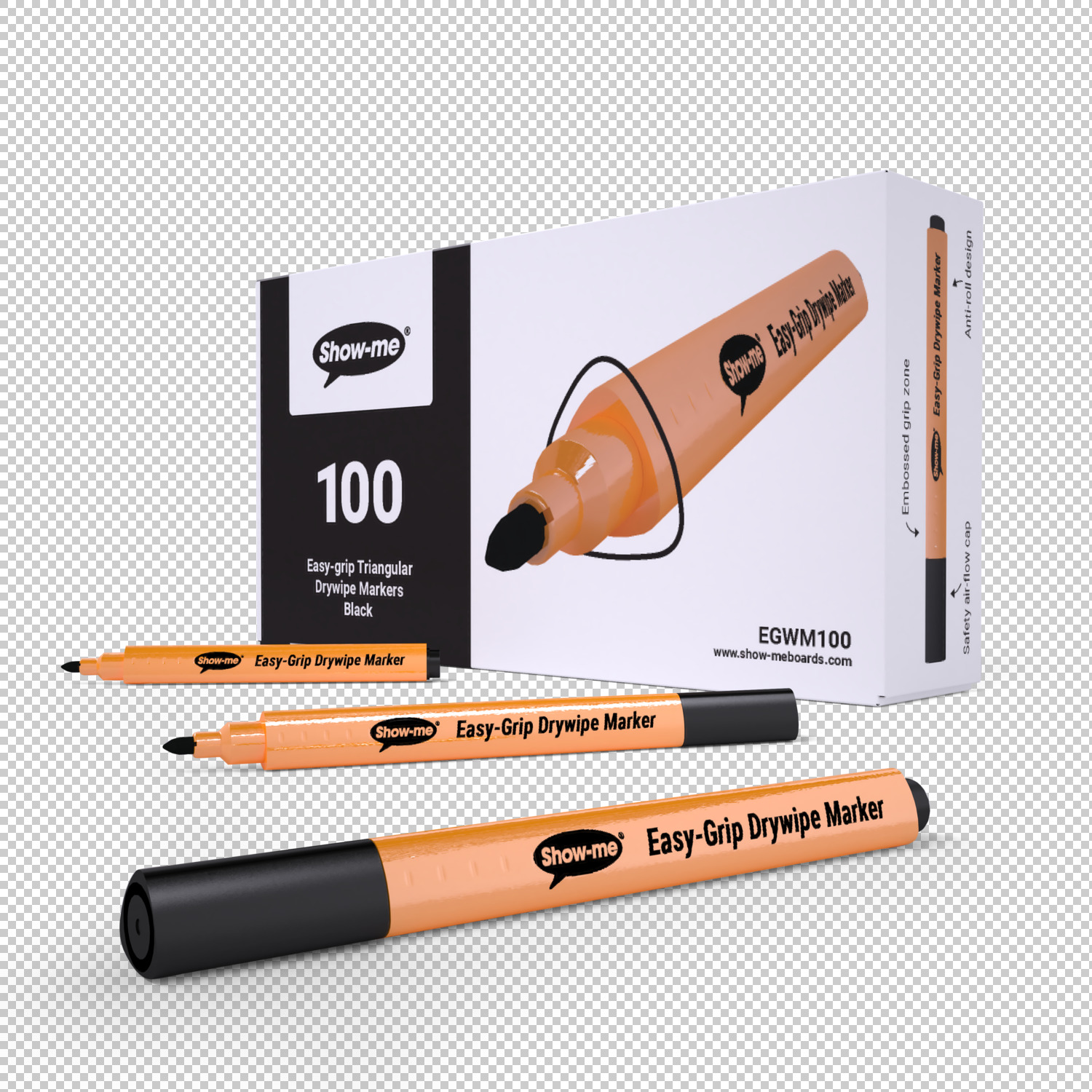 Show-Me Box Of 100 Triangular Whiteboard Markers In Black