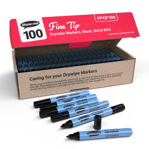 Show-Me Classbox Of 100 Fine Tip Slim Barrel Whiteboard Markers In Black