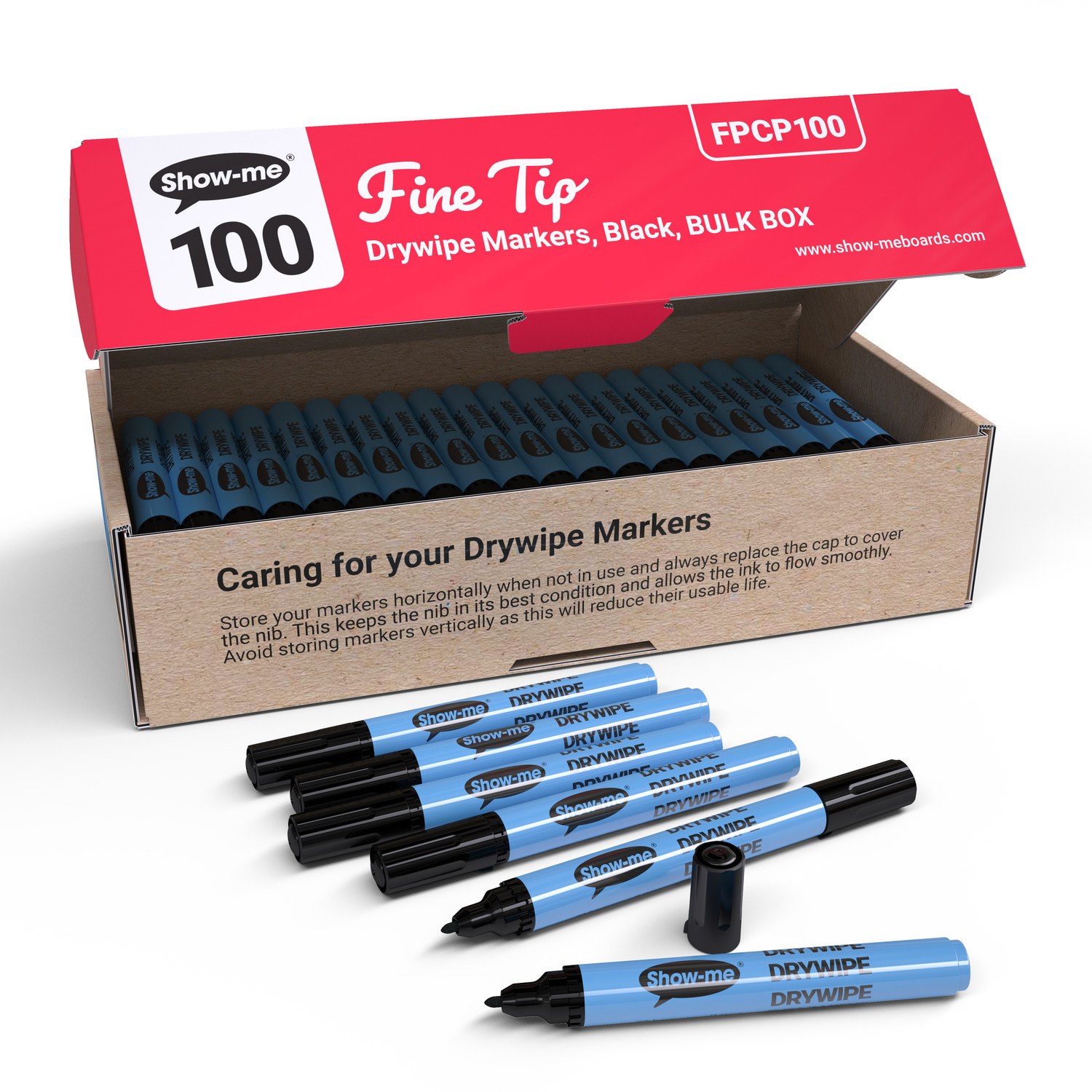 Show-Me Classbox Of 100 Fine Tip Slim Barrel Whiteboard Markers In Black