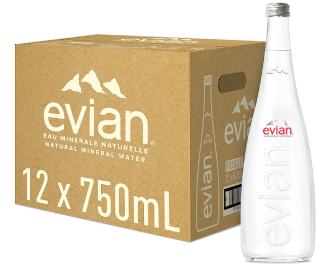Evian Still water 750ml x 12 glass bottles