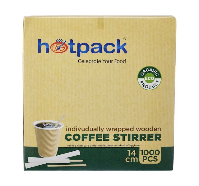 Hotpack Disposable Coffee Stirrer individually wrapped 14cm ( Box of 1000 pcs)