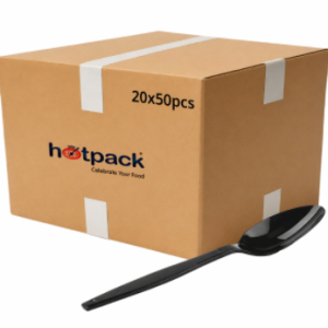 Hotpack Heavy Duty Black Plastic Spoon, 50 Pieces per Pack, (20 Packs per Carton)
