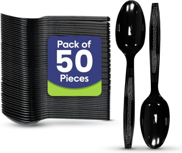 Hotpack Heavy Duty Plastic Spoon (Black Colour) 50 pcs