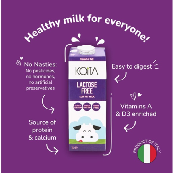 Koita Lactose Free Low Fat Milk 1L - Image 2
