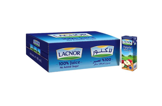 Lacnor Long Life No Added Sugar Apple Juice, 180ml carton of 32 pack