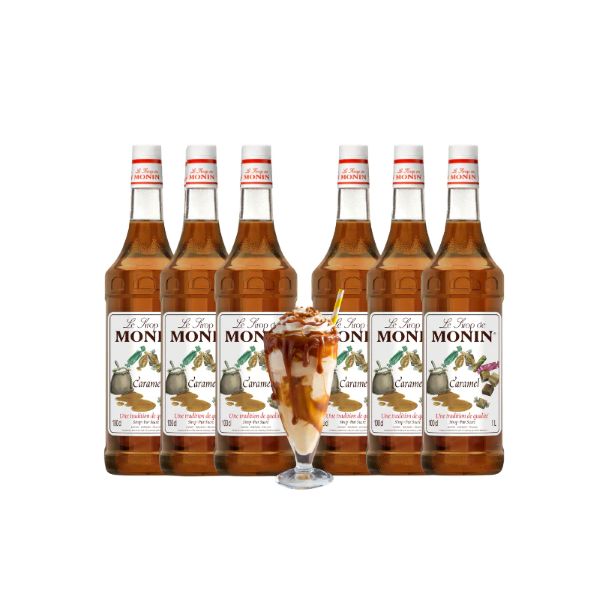 Monin Caramel Syrup In Glass Bottle, 1L, carton of 6 bottles