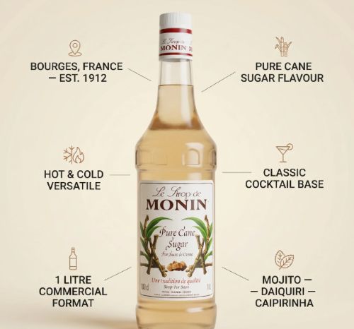 Monin Pure Cane Sugar Syrup In Glass Bottle, 1 Litre - Image 3