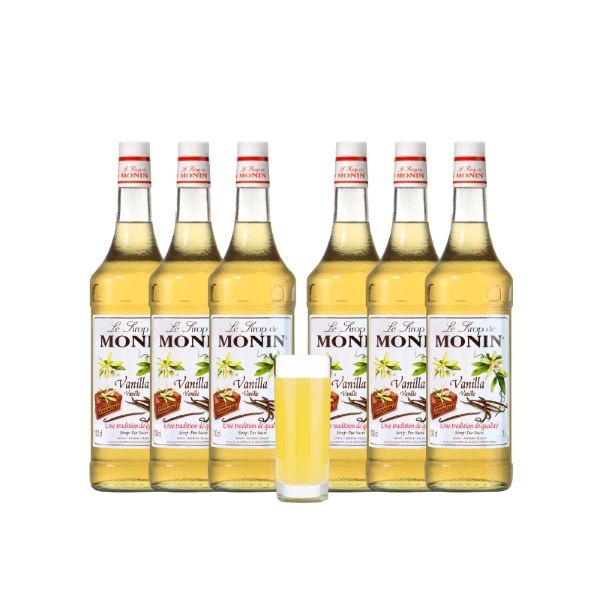 Monin Vanilla Syrup In Glass Bottle, 1L, carton of 6 bottles