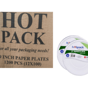 Paper Plate 9 inch 100 pc per pack, carton of 12 packs
