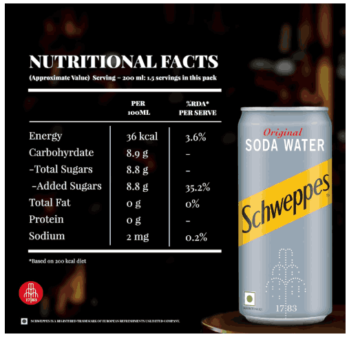 Schweppes Soda water 300ml x 6 cans - Image 3